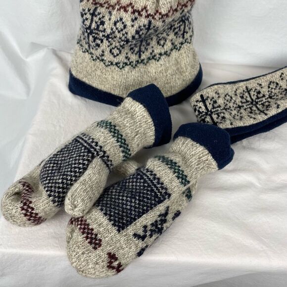 Vintage Knit Wool Winter Hat, Headband, & Mitts Set - Picture 3 of 7